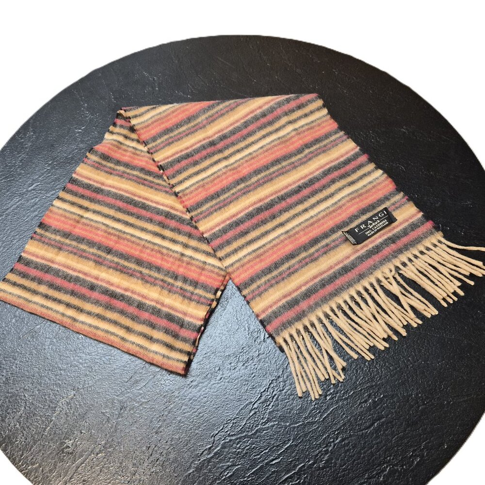 VTG Frangi The Rack 100% Cashmere Scarf – Striped Scotland Unisex Earthy Tones